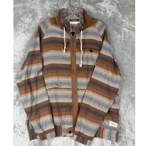 Ezekiel Men's Striped Full Zip Jacket Size Large Brown Grey